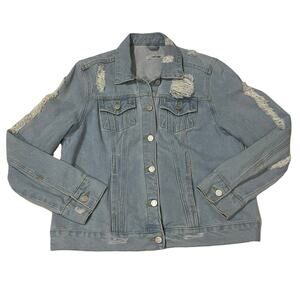 Refuge Distressed Jean Jacket - Light Wash - Large